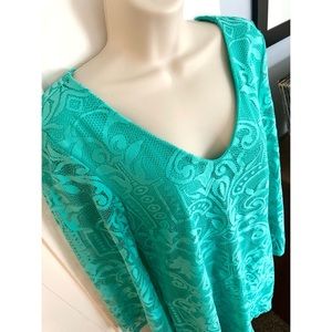 Sandra Darren Turquoise Lace Long-Sleeved Dress Knee-Length Size 10